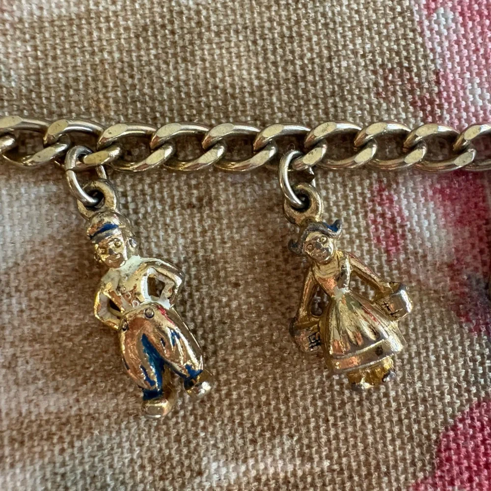 Danish Themed Children’s Silver Charm Bracelet Unique Charms Dutch Clogs Vintage